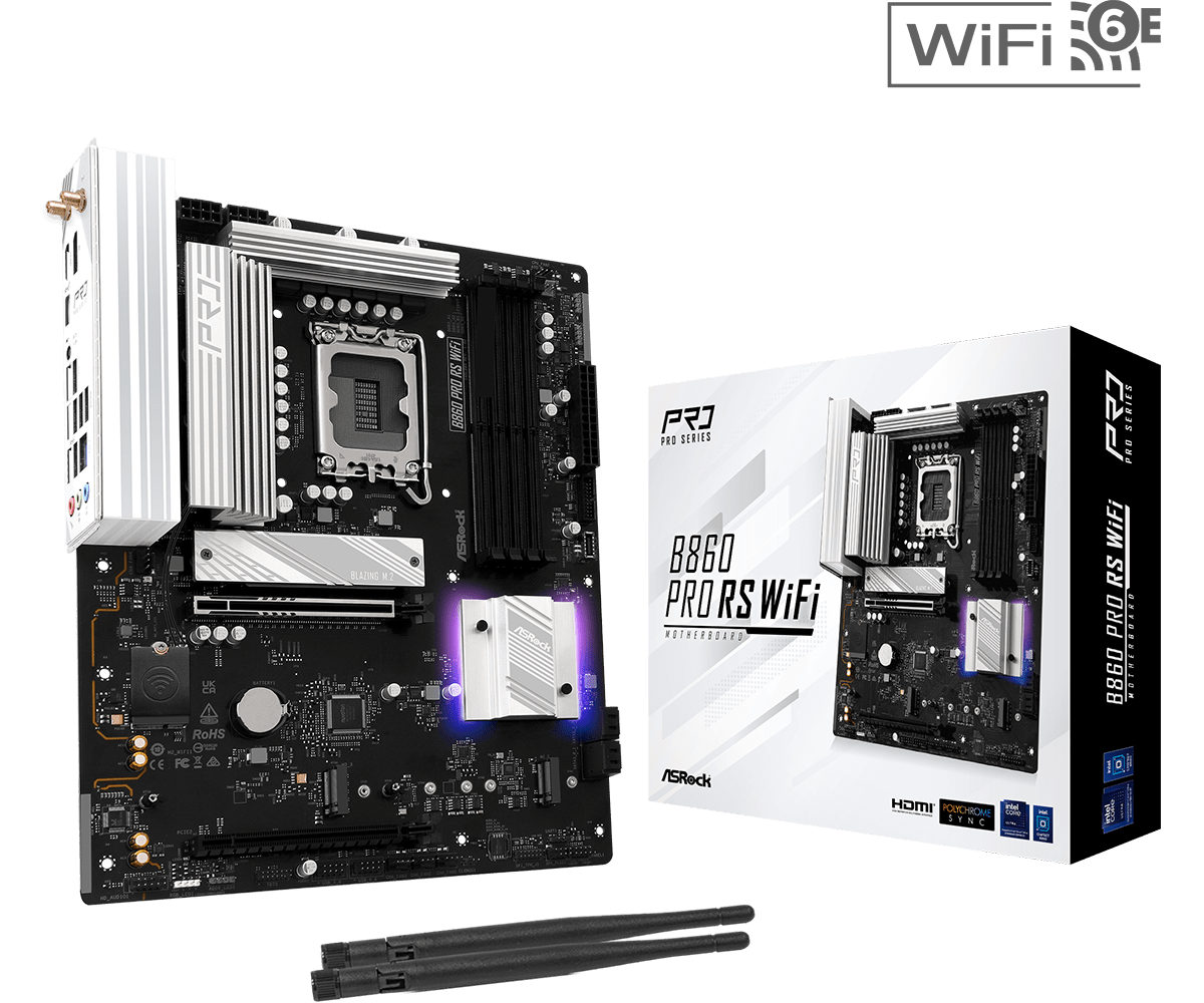 Материнская плата ASRock B860 PRO RS WIFI, LGA1851, Intel B860, ATX