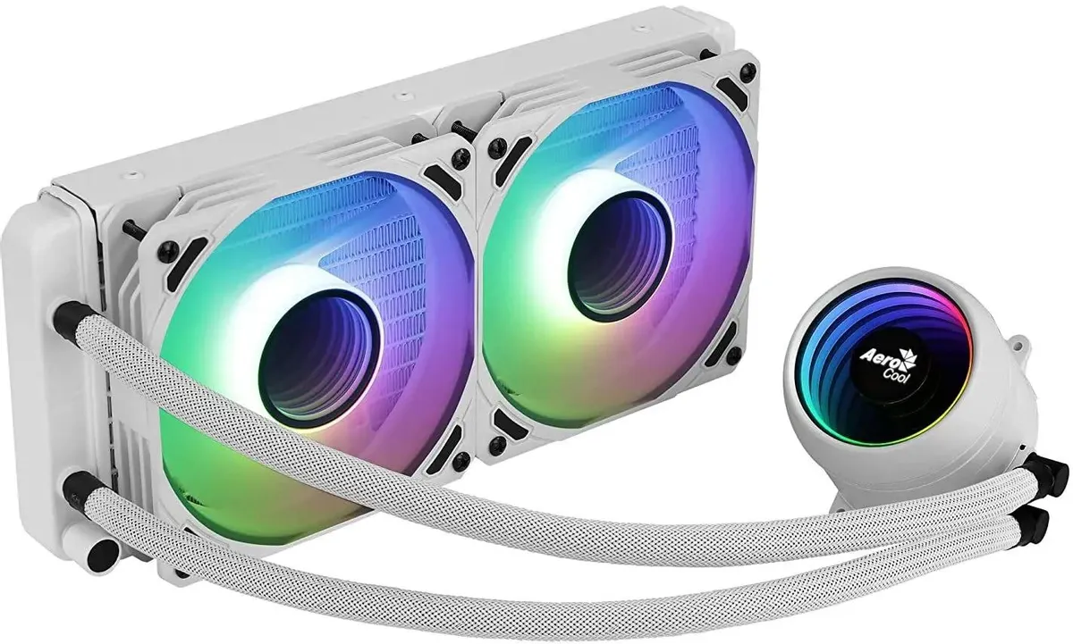 Жидкостное охлаждение AeroCool Mirage L240 для Socket 115x/2066/2011/2011-3/1200/775/AM4/AM3/AM3+/FM1/AM2+/FM2/FM2+, 400Вт, 2x120мм, ARGB (Mirage L240 WH) б/у, следы установки