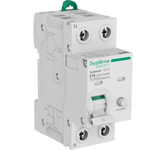 Выключатель дифференциальный (УЗО) 6kA, 1P+N, 16А, 30мА, тип АС, Systeme Electric