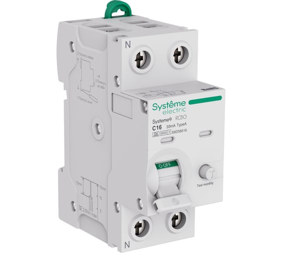 Выключатель дифференциальный (УЗО) 6kA, 1P+N, 16А, 30мА, тип A, Systeme Electric