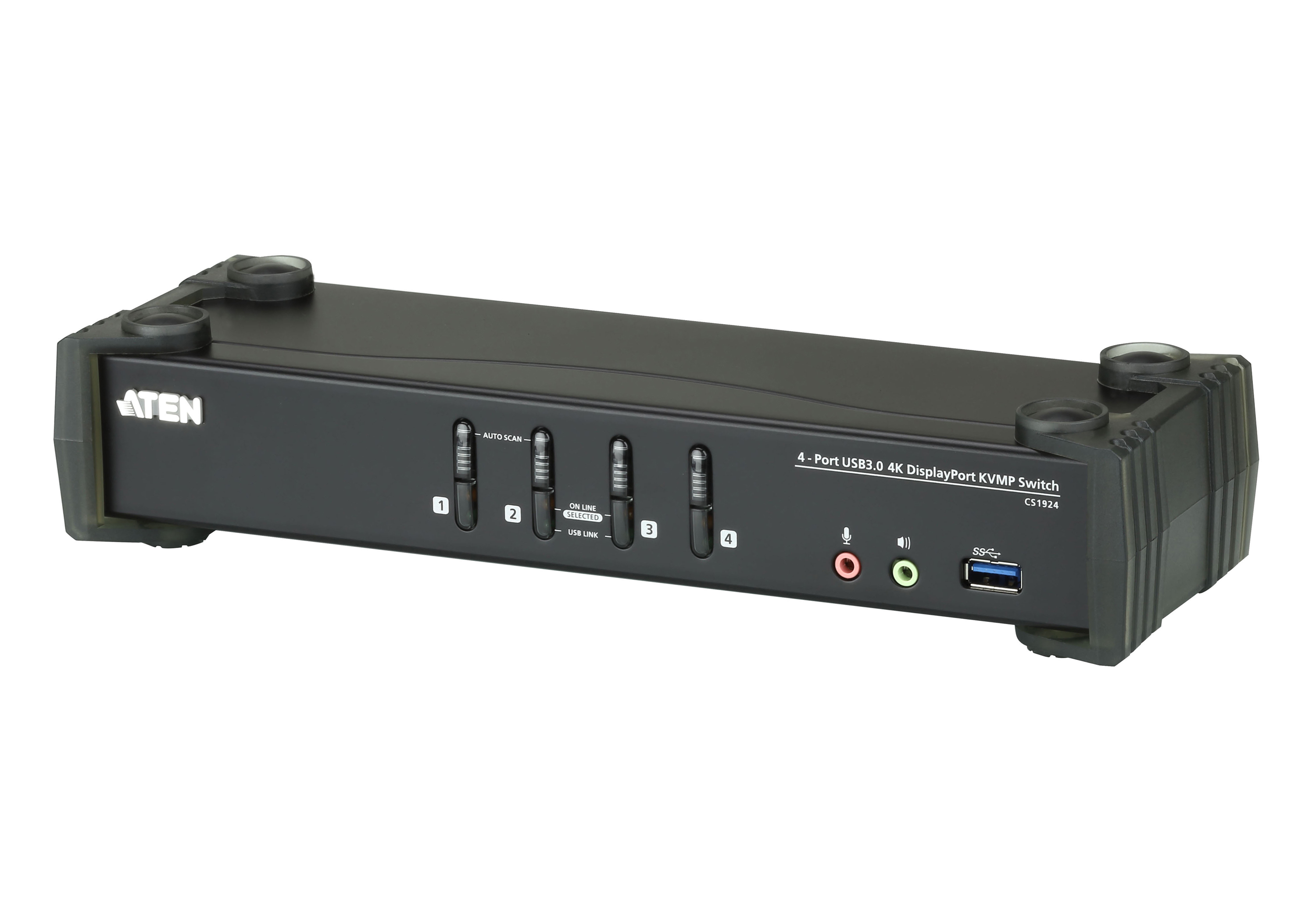 Переключатель KVM (КВМ) ATEN CS1924, 4-ПК, DisplayPort до 4096x2160, клавиатура USB, мышь USB (CS1924-AT-G) повреждена внутренняя упаковка, полный комплект