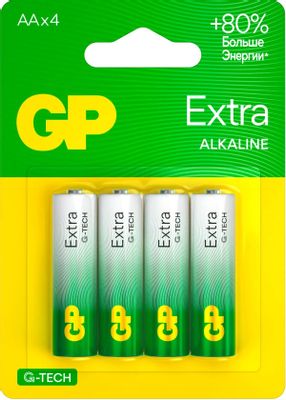 Батарейка GP Extra Alkaline, AA (FR6), 1.5V, 4 шт