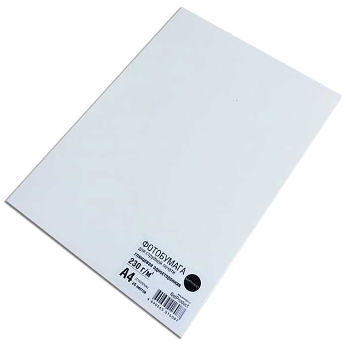 Фотобумага A4 230г/м2 глянцевая, 20 листов, односторонняя, NetProduct для струйной печати, цвет белый - фото 1