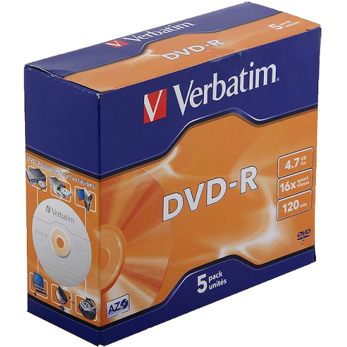 Диск Verbatim DVD-R 4.7Gb, 16x, коробка (5 шт)