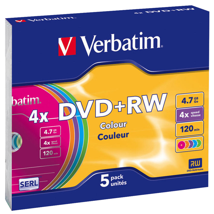 

Диск Verbatim DVD+RW, 4.7Gb, 4x, Slim Case, 5 шт