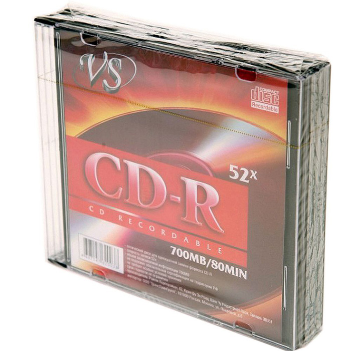 Диск VS CD-R 700Mb, 52x, Slim Case (5 шт)