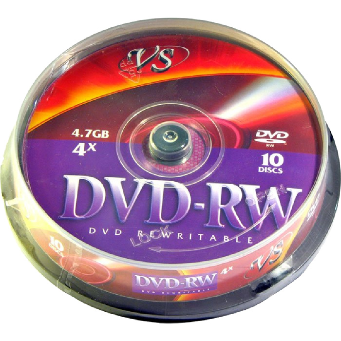 Диск VS DVD-RW, 4.7Gb, 4x, Cake Box, 10 шт