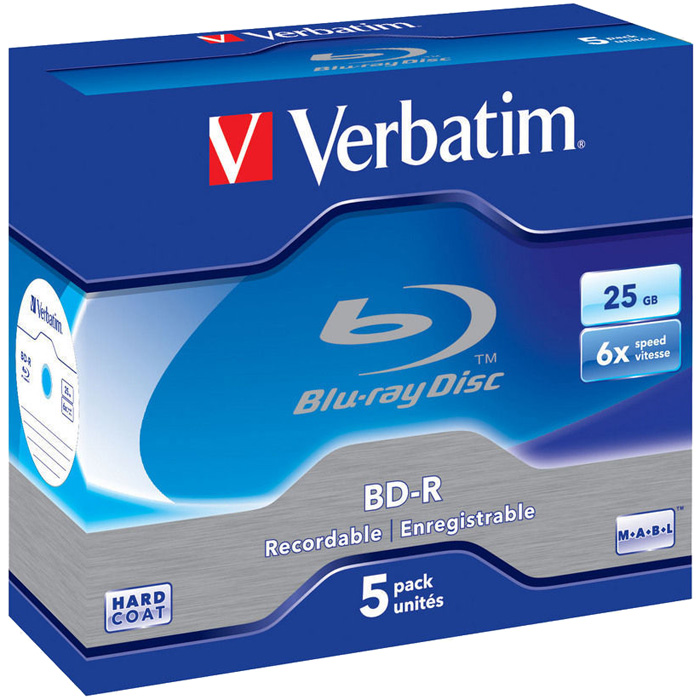 Диск Verbatim Blu-Ray, 25Gb, 6x, Jewel Case, 5 шт