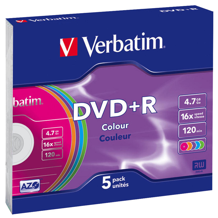 Диск Verbatim DVD+R, 4.7Gb, 16x, Slim Case, 5 шт