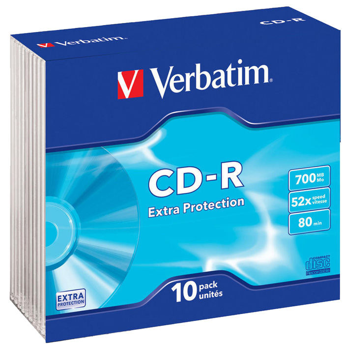 Диск Verbatim CD-R, 700Mb, 52x, Slim Case, 10 шт, DataLife 43415 - фото 1