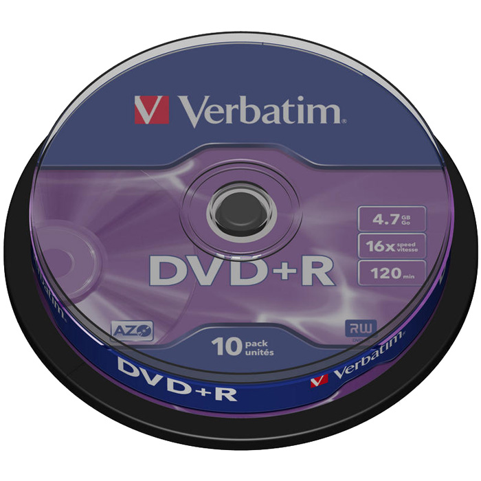 

Диск Verbatim DVD+R, 4.7Gb, 16x, Cake Box, 10 шт