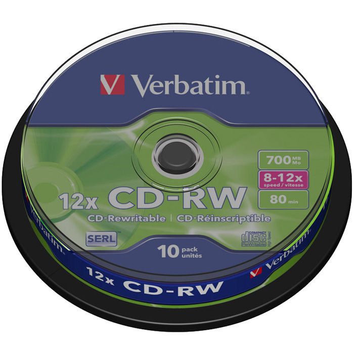 Диск Verbatim CD-RW 700Mb, 10x, на шпинделе (10 шт)