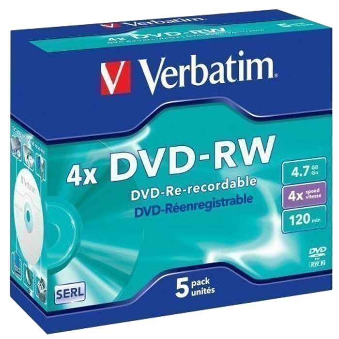 Диск Verbatim DVD-RW, 4.7Gb, 4x, Jewel Case, 5 шт 43285 - фото 1