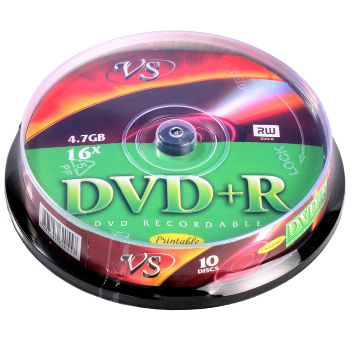 Диск VS DVD+R, 4.7Gb, 16x, Cake Box, 10 шт, Printable