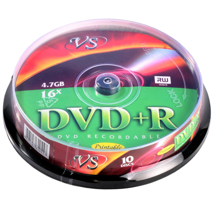

Диск VS DVD+R, 4.7Gb, 16x, Cake Box, 10 шт, Printable