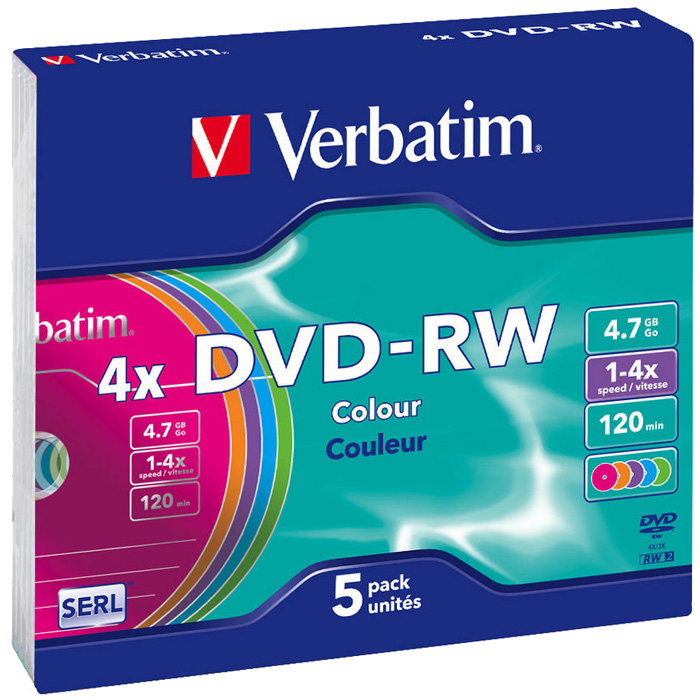 Диск Verbatim DVD-RW, 4.7Gb, 4x, Slim Case, 5 шт 43563 - фото 1