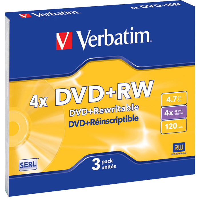 Диск Verbatim DVD+RW, 4.7Gb, 4x, Slim Case, 3 шт