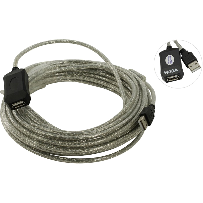 Кабель-удлинитель USB(Am)-USB(Af), 10 м, прозрачный, VCOM