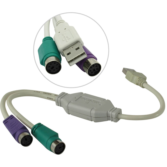 

Кабель USB 2.0(Am)-2xPS/2(m), белый AOpen