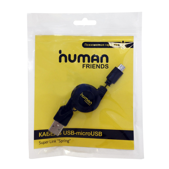 

Кабель-рулетка MicroUSB/USB, 0.72m, черный, Human Friens Spring M