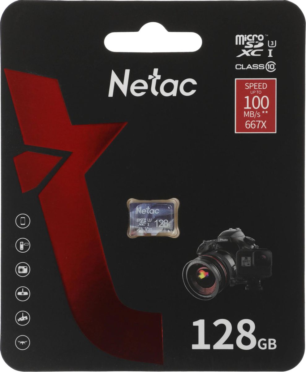 Карта памяти microSDHC Netac 128Gb Class 10 UHS-I U3 (NT02P500ULT-128G-S)