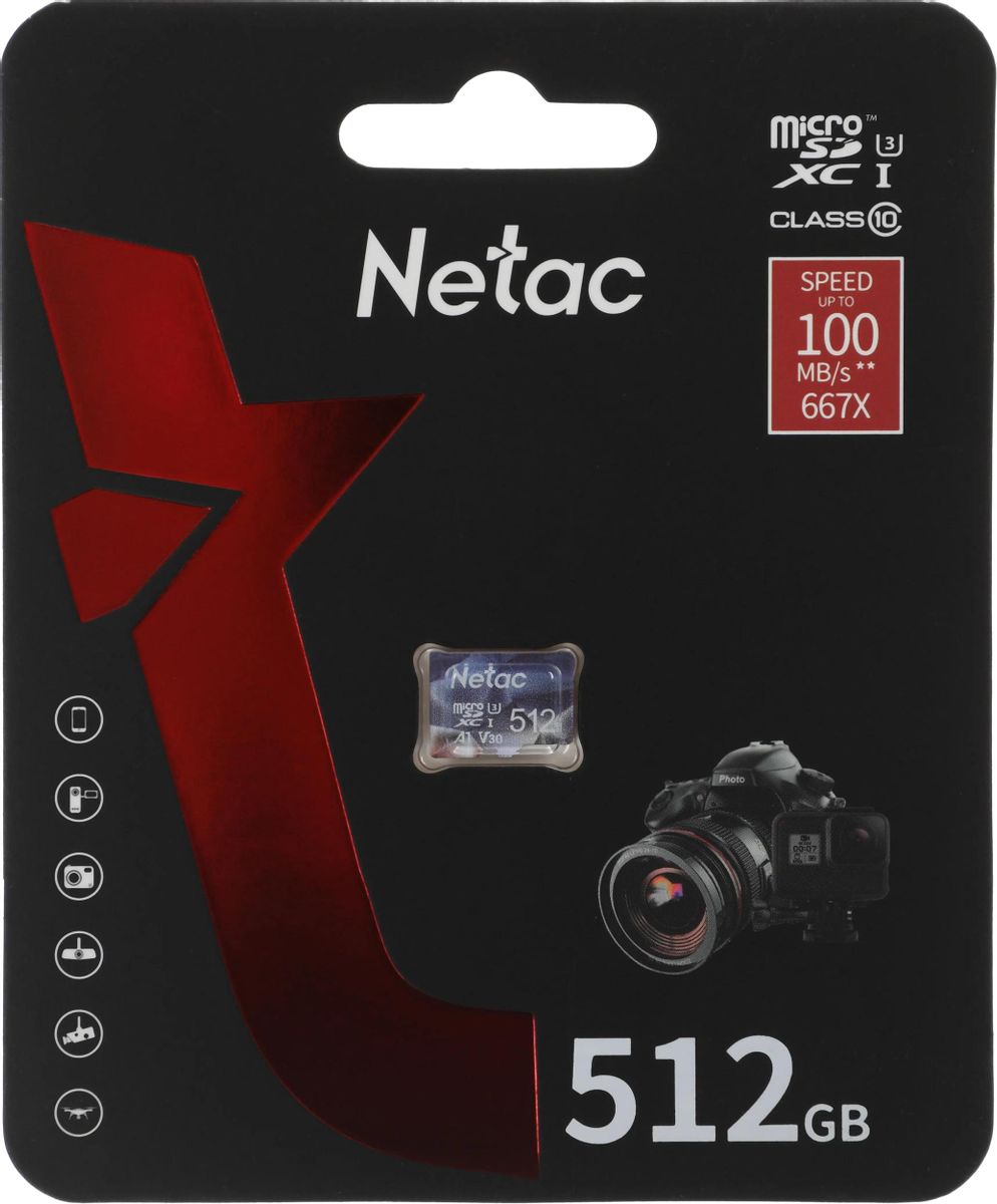 Карта памяти microSDHC Netac 512Gb Class 10 UHS-I U3 (NT02P500ULT-512G-S)