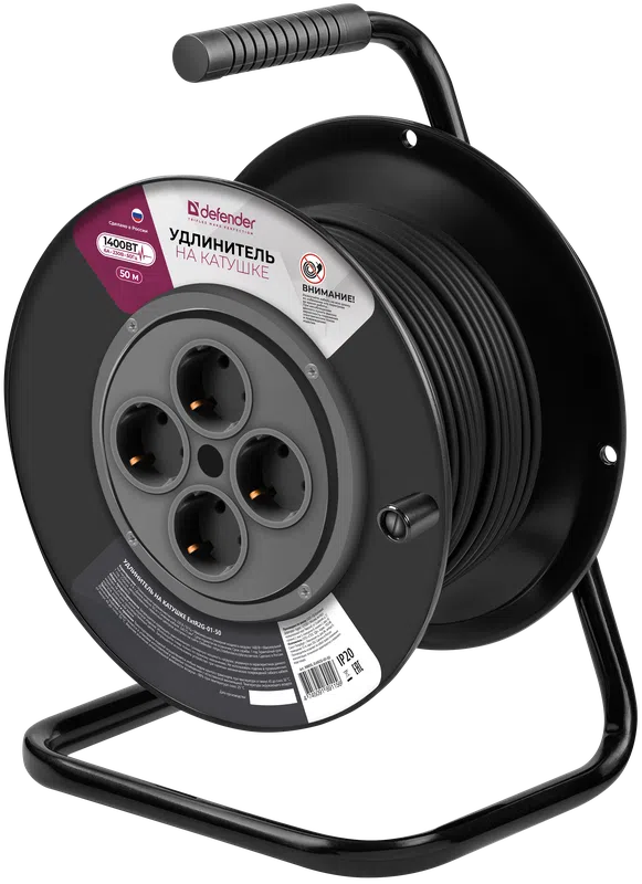 Удлинитель на катушке Defender ExtR2G-01-50 4-розетки, 50 м