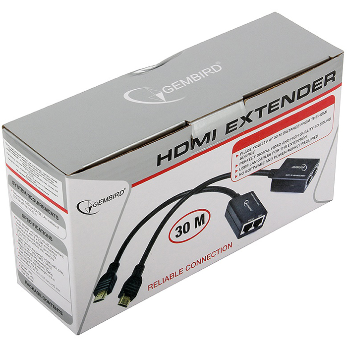 Удлинитель HDMI по витой паре Gembird/Cablexpert, HD19Mx2/RJ45Fx2 (DEX-HDMI-01)