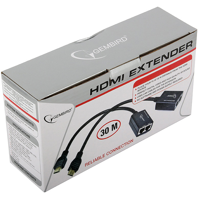

Удлинитель HDMI по витой паре Gembird/Cablexpert, HD19Mx2/RJ45Fx2 (DEX-HDMI-01)