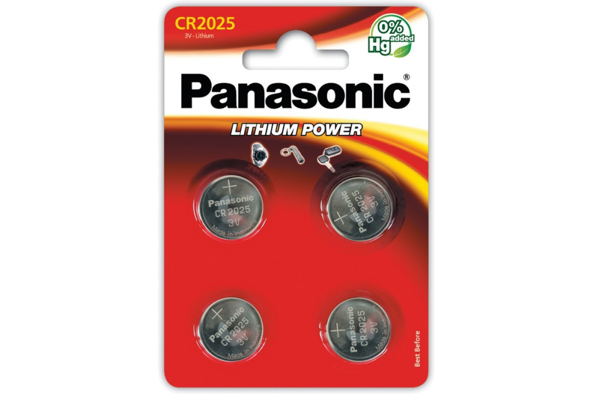 Батарейка Panasonic, CR2025, 3V, 4 шт