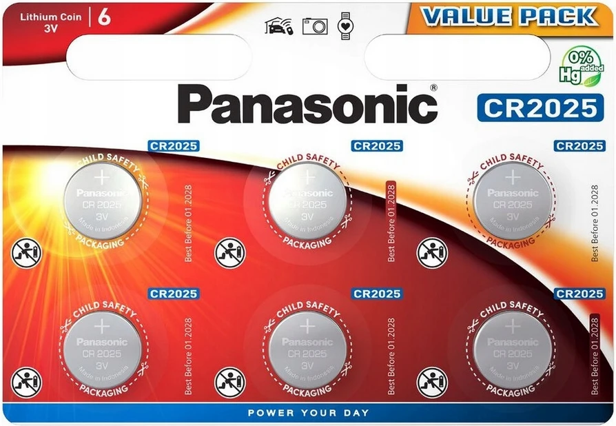 Батарейка Panasonic, CR2025, 3V, 6 шт