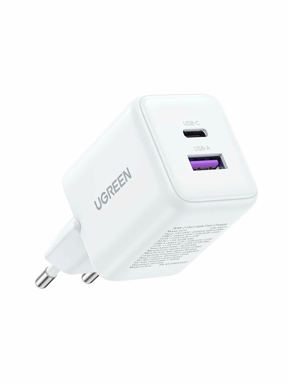 Сетевое зарядное устройство UGREEN X516, PD 30 Вт, 3А, белый