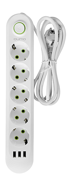 Сетевой фильтр Qumo Power Bar Light SPFS (P-0009), 5-розеток, 3 м, белый (51554)