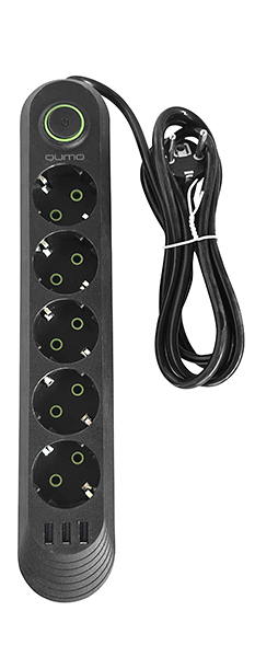 Сетевой фильтр Qumo Power Bar Light SPFS (P-0009), 5-розеток, 3 м, черный (51555)
