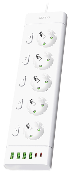 Сетевой фильтр Qumo Power Bar SPFSU2 (P-0009), 5-розеток, 3 м, белый (51562)