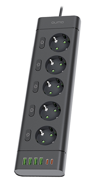 Сетевой фильтр Qumo Power Bar SPFSU2 (P-0009), 5-розеток, 3 м, черный (51563)