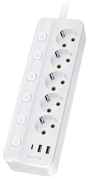 Сетевой фильтр Qumo Power Bar SPFSU (P-0009), 5-розеток, 3 м, белый (51558)