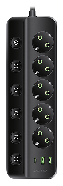 Сетевой фильтр Qumo Power Bar SPFSU (P-0009), 5-розеток, 2 м, черный (51557)