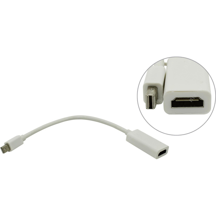 

Кабель-переходник (адаптер) Mini DisplayPort(20M)-HDMI(19F), 10 см, белый 5bites (AP-015)