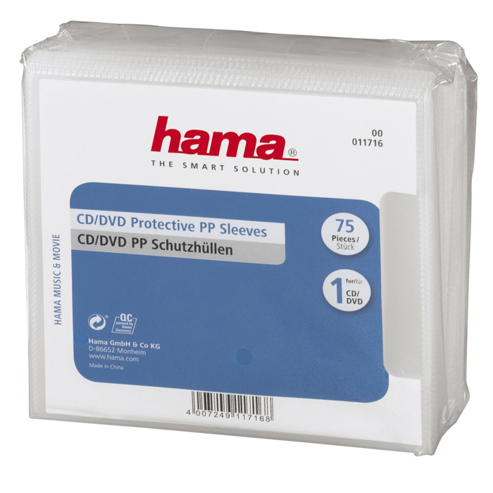 Конверт для CD/DVD Hama 75шт, полипропилен, прозрачный (H-11716)