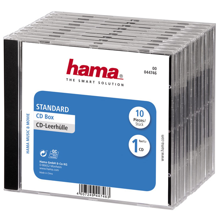 Коробка для CD/DVD Hama 10шт, Jewel, черный/прозрачный (H-44746), цвет черный/прозрачный