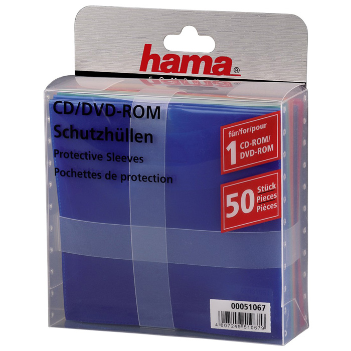 Конверт для CD/DVD Hama 50шт, полипропилен, ассорти (H-51067)