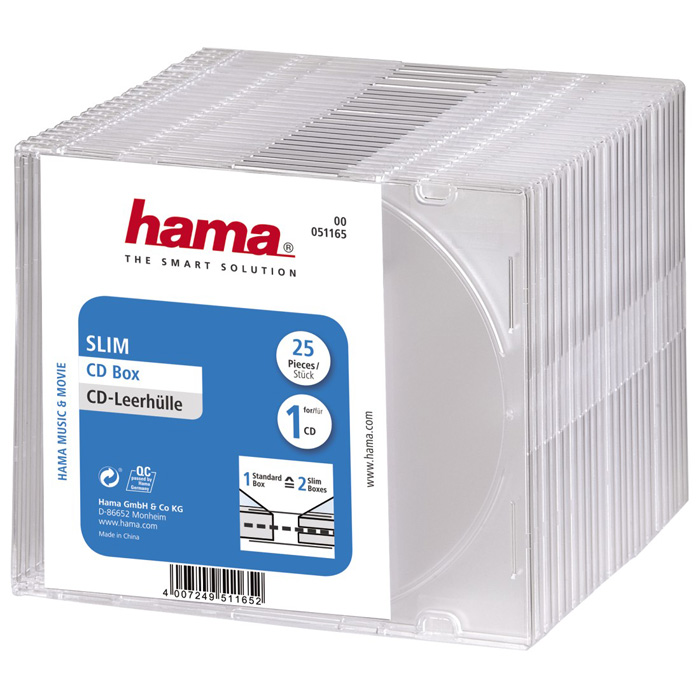 Коробка для CD/DVD Hama 25шт, Slim, прозрачный (H-51165)