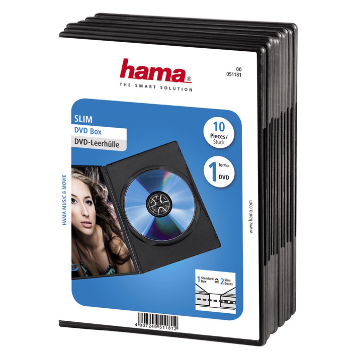 Коробка для CD/DVD Hama 10шт, Slim, черный (H-51181)