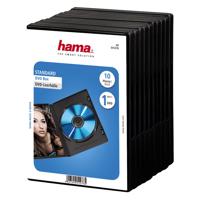 Коробка для CD/DVD Hama H-51276, 10шт., пластик, черный (H-51276)