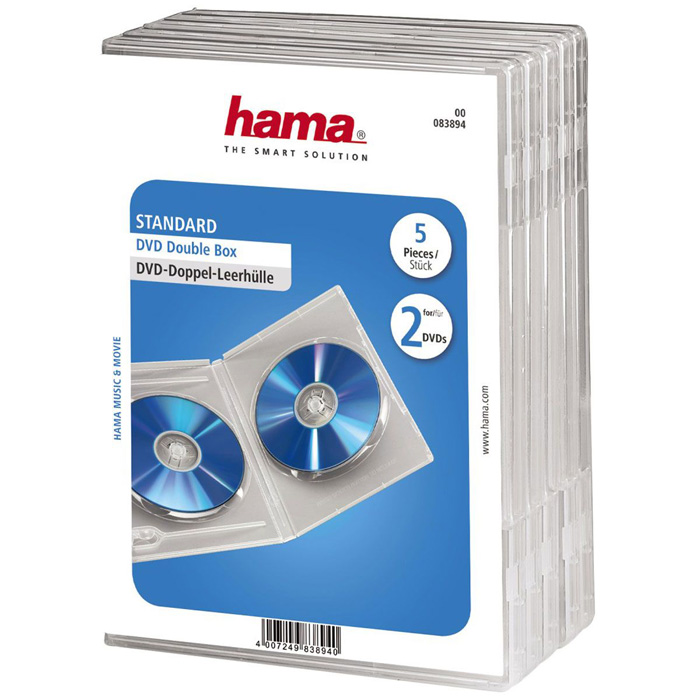 Коробка для 2xDVD Hama 5шт, Jewel, прозрачный (H-83894)