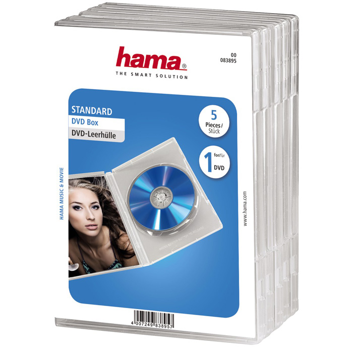 Коробка для 1xDVD Hama 5шт, Jewel, прозрачный (H-83895)