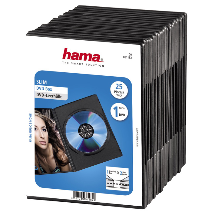 

Коробка для CD/DVD Hama 25шт, Slim, черный (H-51182)
