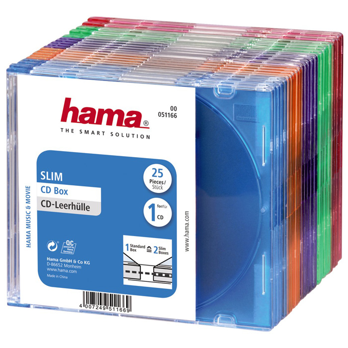 Коробка для CD/DVD Hama 25шт, Slim, ассорти (H-51166)