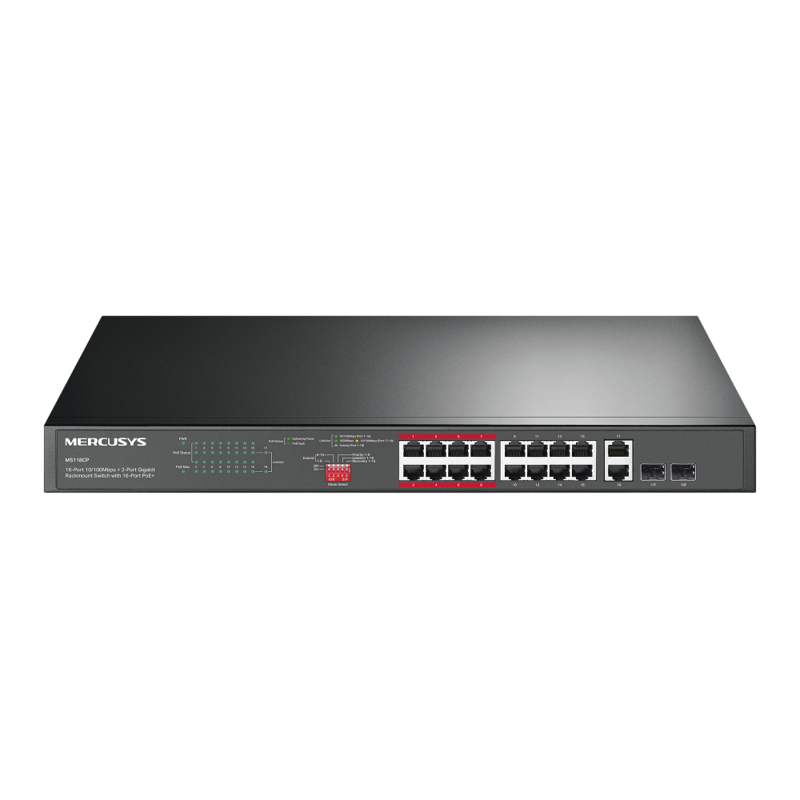 Коммутатор Mercusys MS118CP, 16x100 Мбит/с, SFP/uplink: RJ-45x2 (MS118CP)